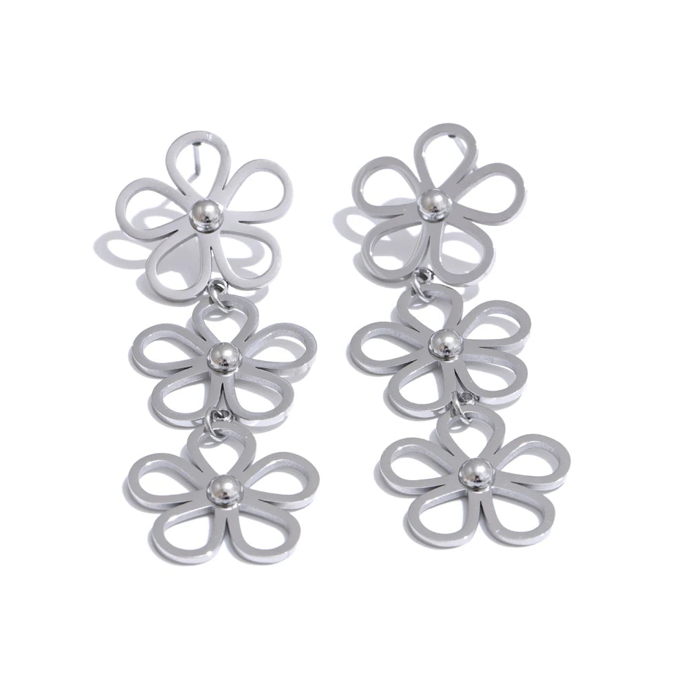 boucle d'oreille fleur pendante en haute qualité d'acier couleur argent