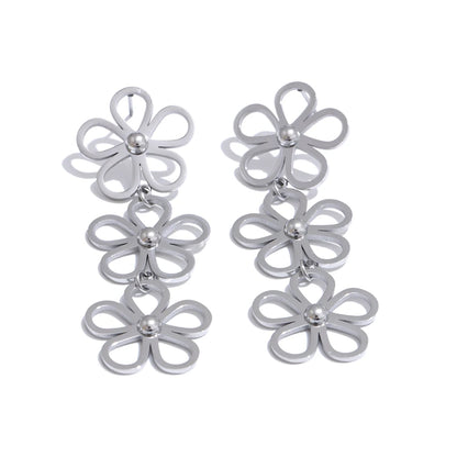boucle d'oreille fleur pendante en haute qualité d'acier couleur argent