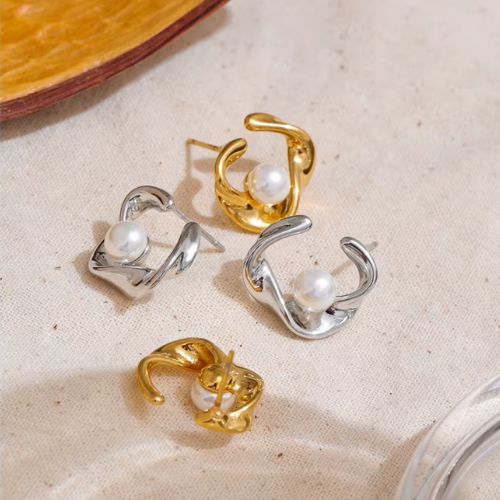 boucle d'oreille acier inoxydable perle blanche