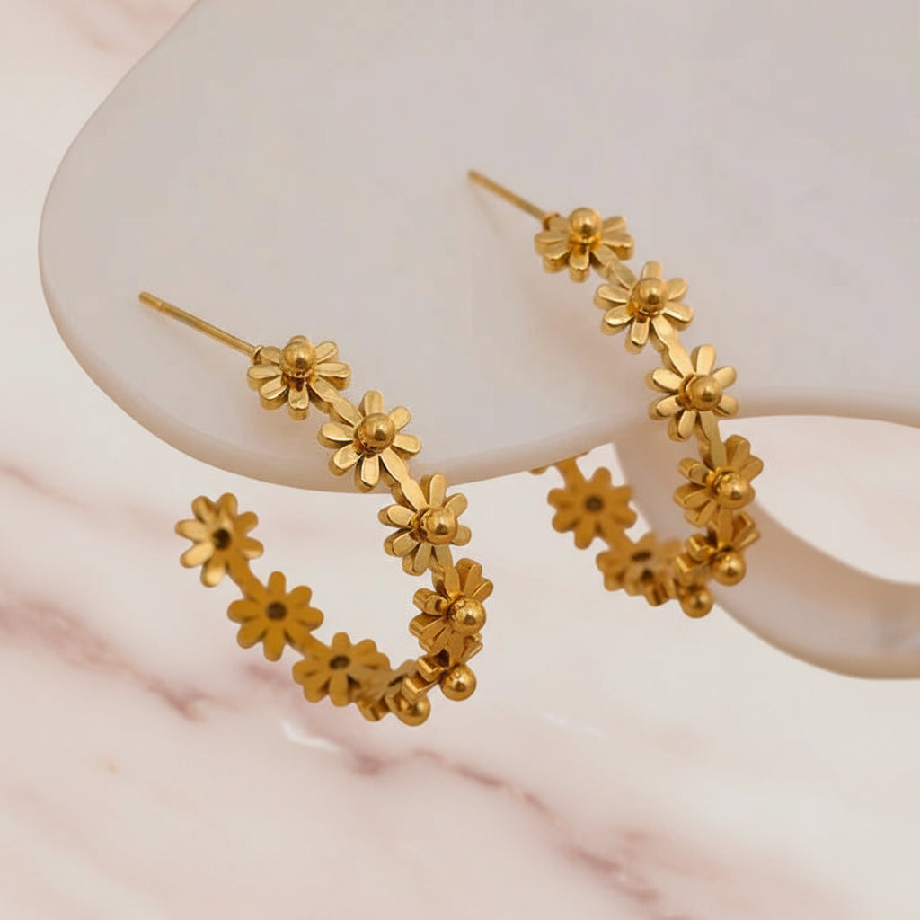 boucle d oreille fleur creole en acier inoxydable