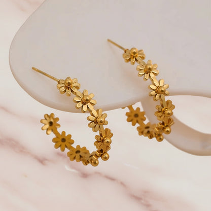 boucle d oreille fleur creole en acier inoxydable