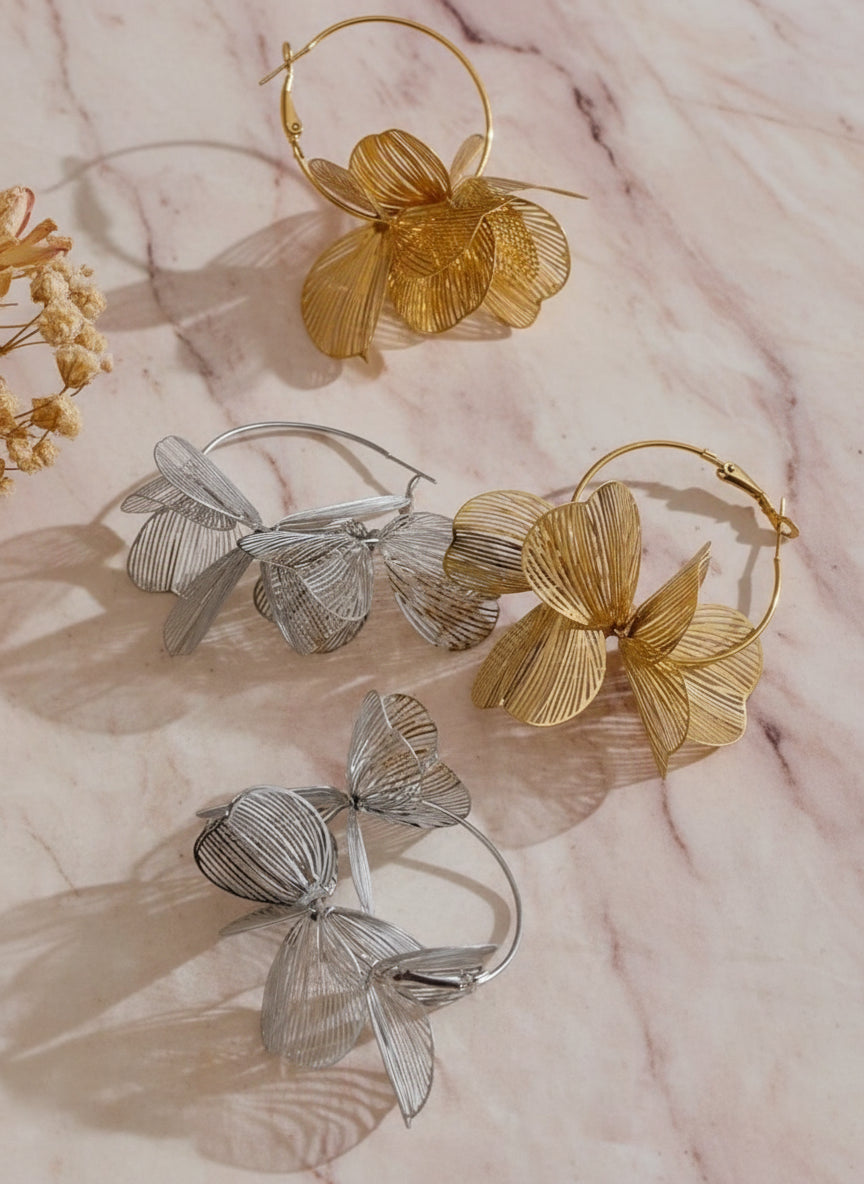 boucle d’oreille fleur en argent et doré
