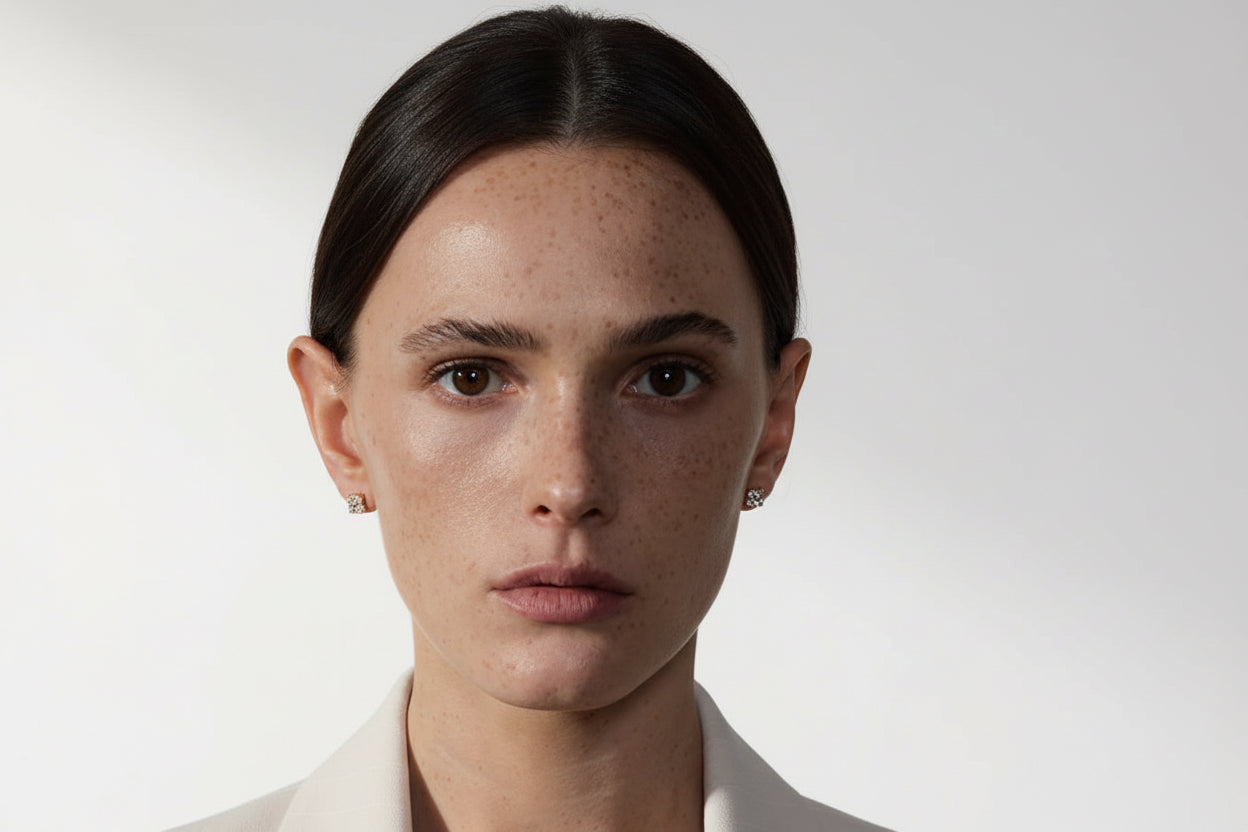 femme porte des boucles d'oreille minimaliste acier inoxydable