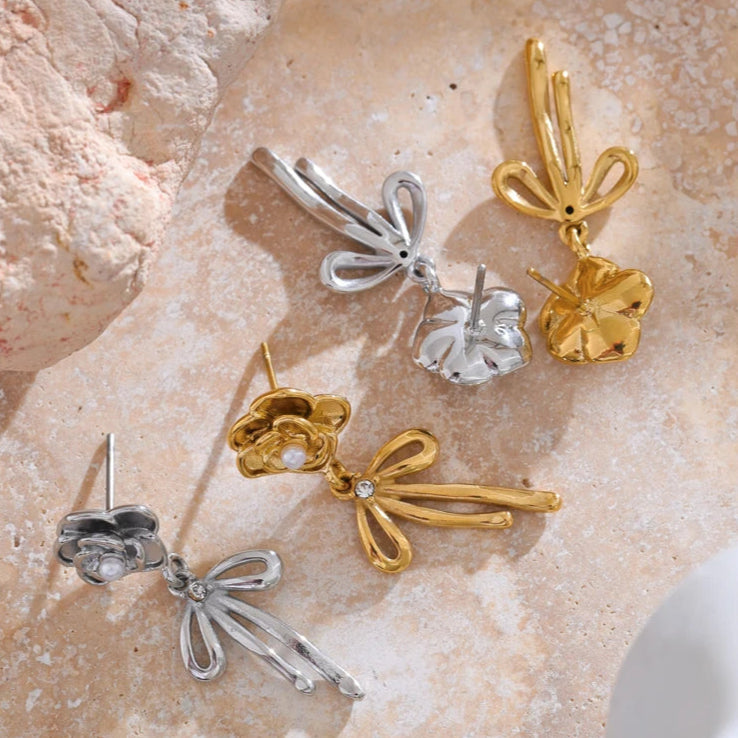 en deux couleurs argent et doré boucle d'oreille noeud acier inoxydable 