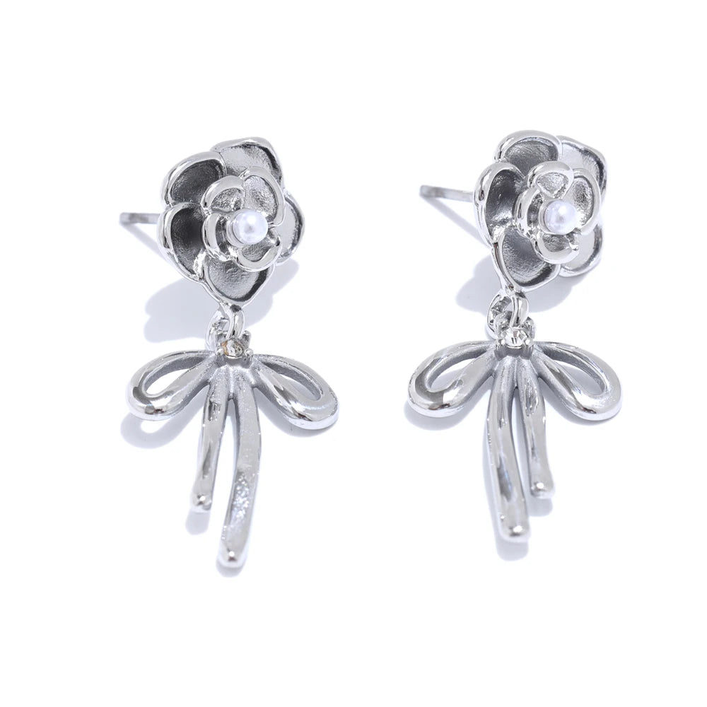 boucle d'oreille noeud acier inoxydable couleur argent