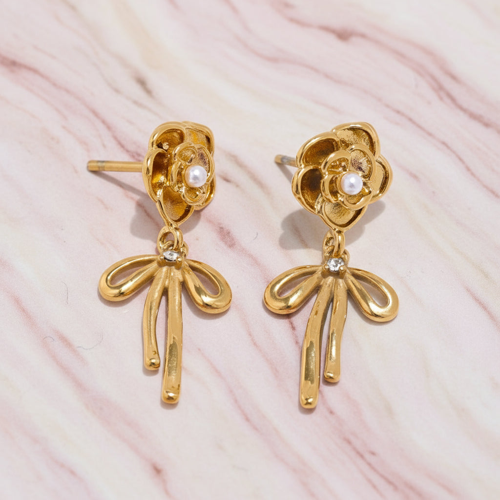 boucle d'oreille noeud acier inoxydable couleur or