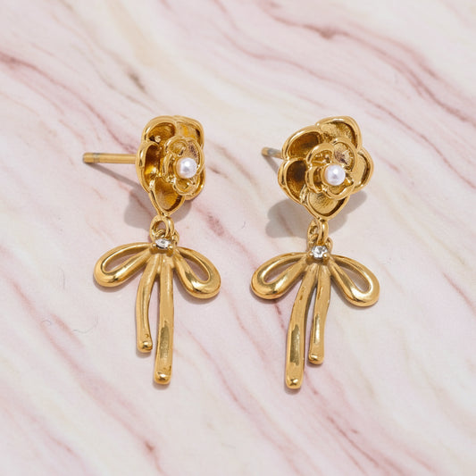 boucle d'oreille noeud acier inoxydable couleur or