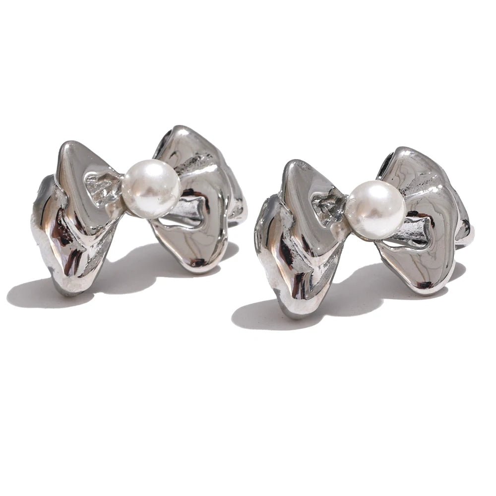 boucle d oreille noeud avec perle en acier argenté