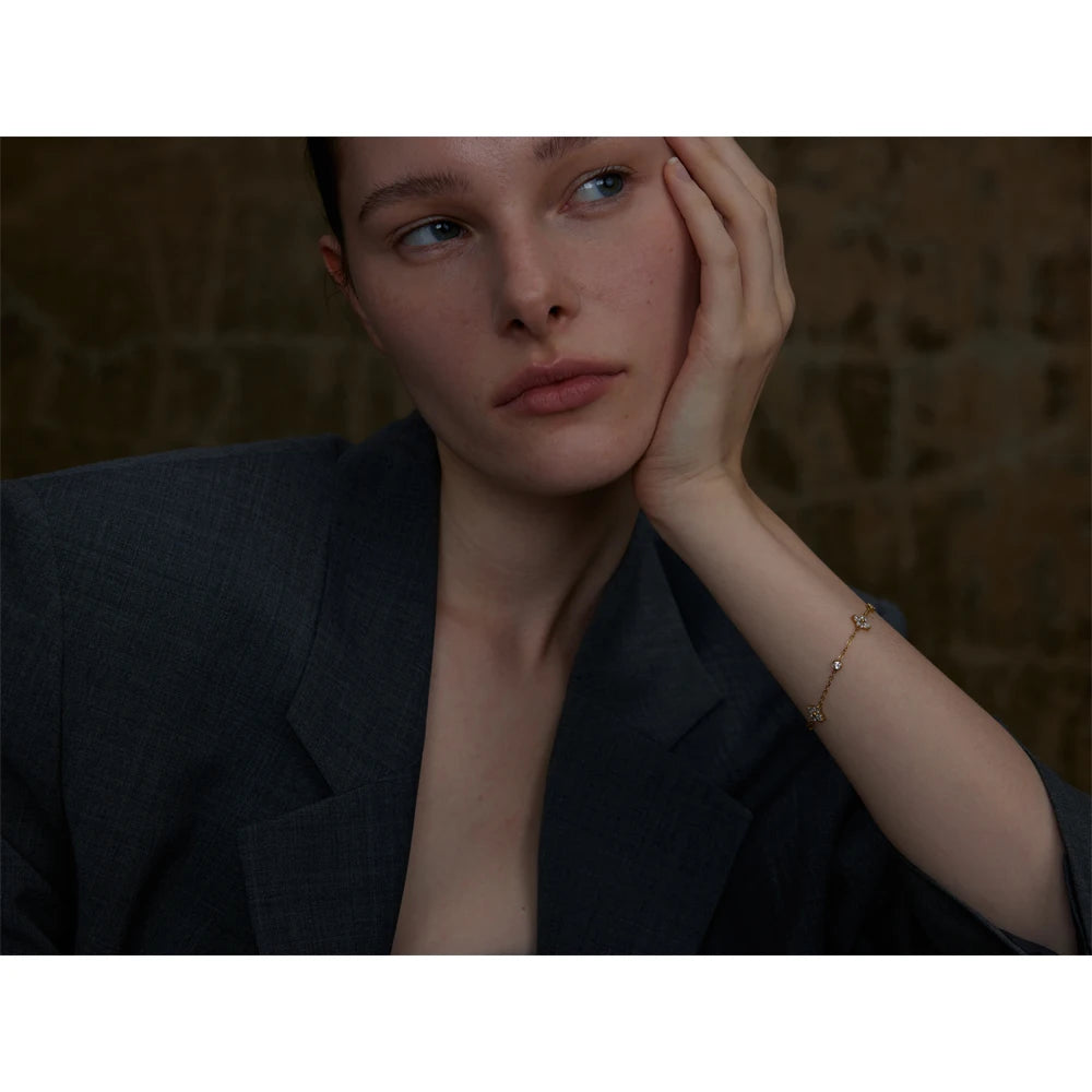 bracelet-acier-inoxydable-chaîne-de-fleurs-en-zircone-cubique