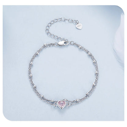 bracelet-femme-argent-double-couche-cœur-et-zircon-rose