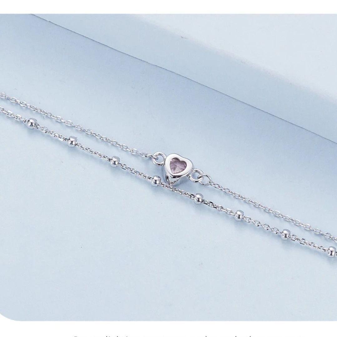 bracelet-femme-argent-double-cœur-zircon-rose