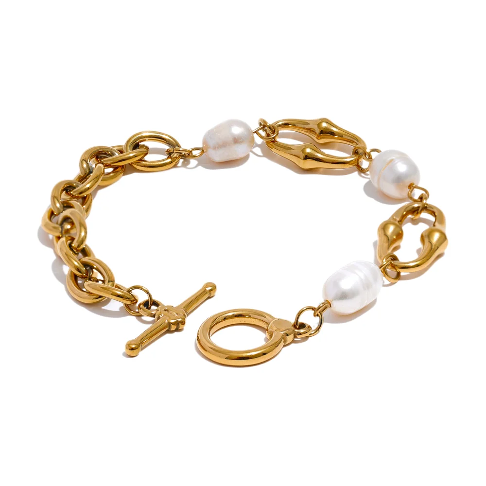 bracelet-femme-plaqué-or-Élégance-perles-d'eau-douce-doré