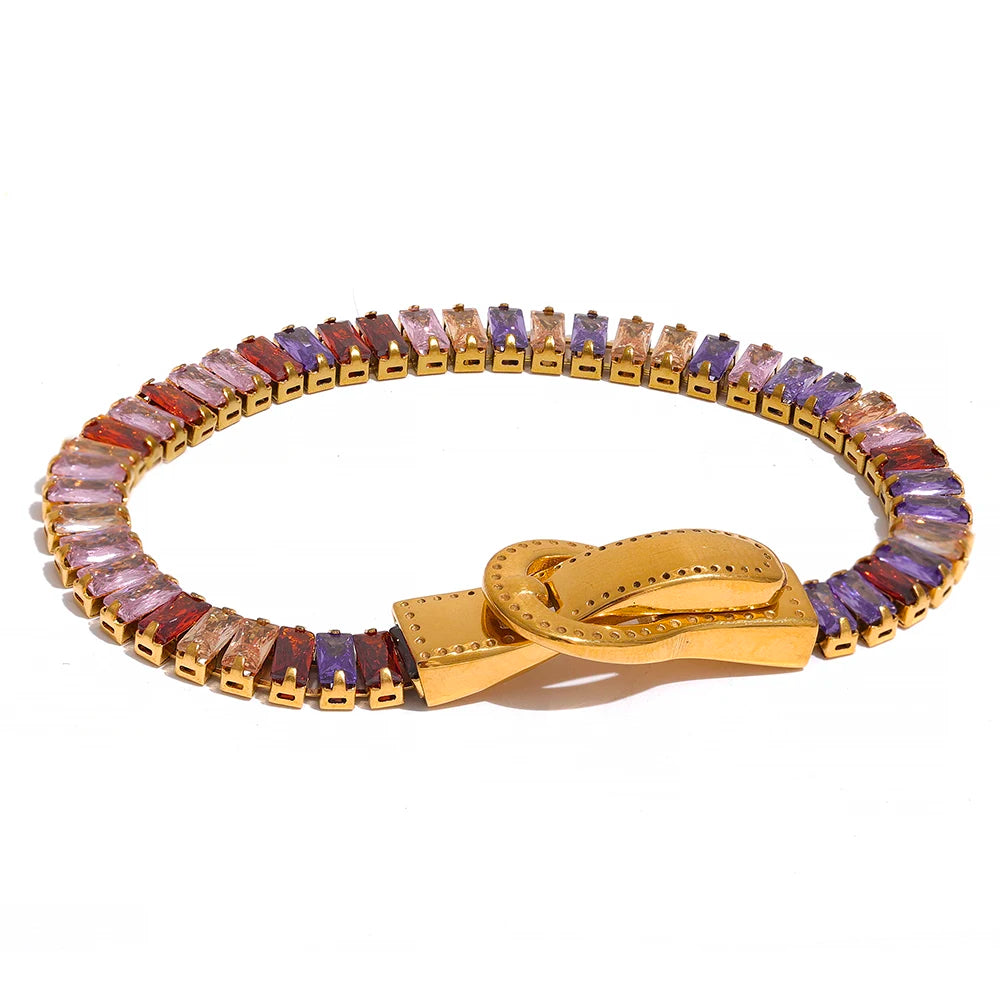 bracelet femme tendance en acier plaqué en et zircone couleur multicouleur