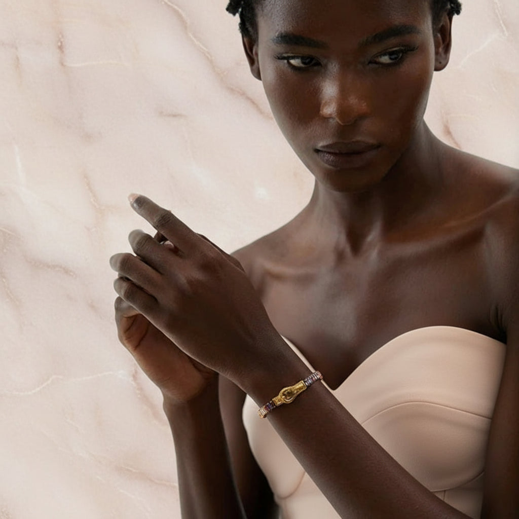 femme porte bracelet femme tendance en acier plaqué en or et zircone 