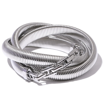 bracelet femme tendance luxe et elastique en acier argent