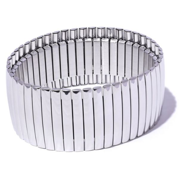 bracelet femme tendance en acier plaqué en or style large couleur argent