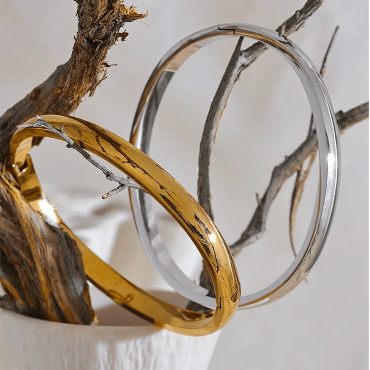 bracelets joncs femme purement acier inoxydable en deux couleurs argent et doré