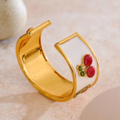 bracelet femme tendance la manchette en acier inoxydable avec motif cerise d'été