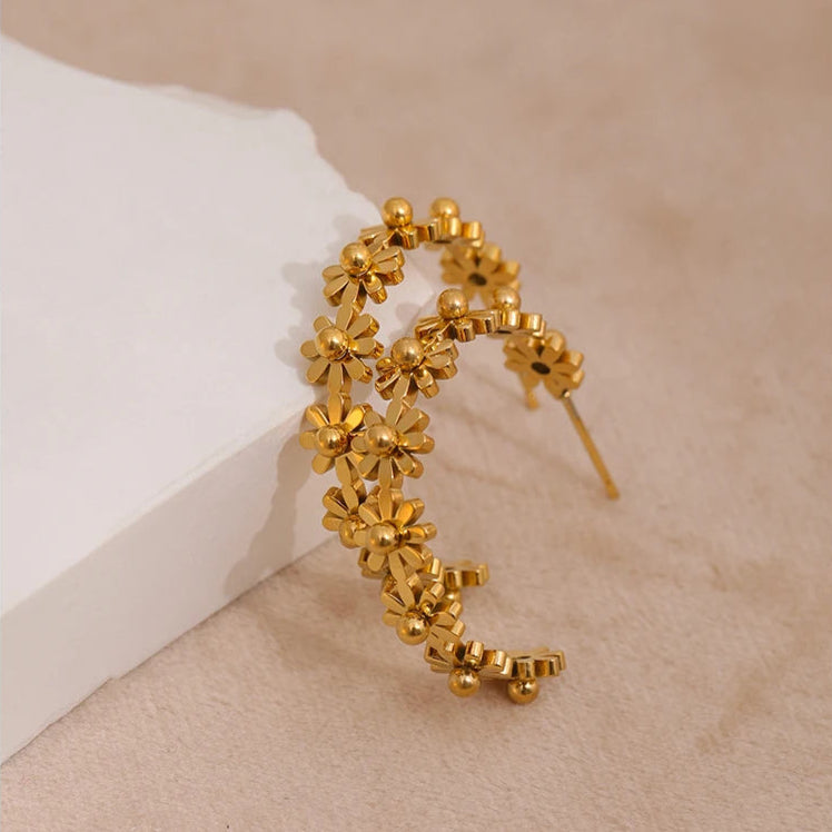 en forme de créole de boucle d oreille fleur en acier 316L